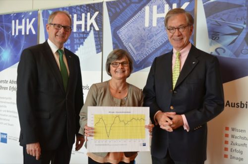 Präsentierten den aktuellen Konjunkturlagebericht: IHK-Präsident Ernst-Michael Hasse (r.) mit IHK-Hauptgeschäftsführer Axel Martens und IHK-Geschäftsführerin Maria Klaas
