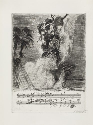 Max Slevogt, Koloratur der Königin der Nacht aus: »Randzeichnungen zu Mozarts Zauberflöte«, Paul Cassirer, Berlin; 17. Werk der Pan-Presse, 1920.  Graphische Sammlung der Universität Trier, Dauerleihgabe aus Privatbesitz Foto:Andreas Thull