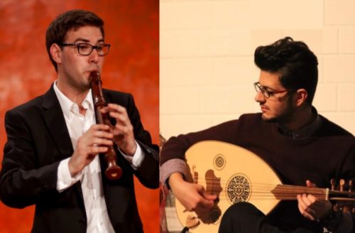 Mit Blockflöte und Oud, einer besonderen Art der Laute, präsentieren Sebastian Kausch (li.) und Qosai Hamshou gemeinsam Melodien aus ihrem jeweiligen Kulturkreis.